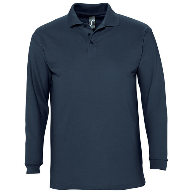 Navy - Front - SOLS Mens Winter II Long Sleeve Pique Cotton Polo Shirt