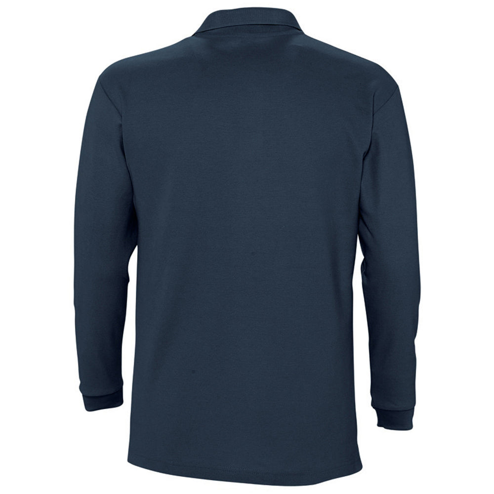 Navy - Back - SOLS Mens Winter II Long Sleeve Pique Cotton Polo Shirt