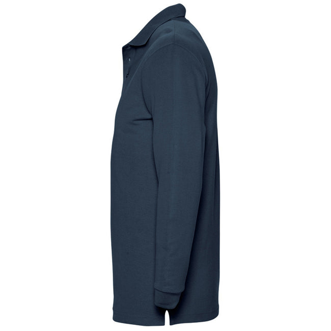 Navy - Side - SOLS Mens Winter II Long Sleeve Pique Cotton Polo Shirt