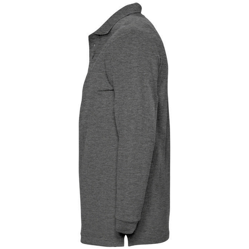 Charcoal Marl - Side - SOLS Mens Winter II Long Sleeve Pique Cotton Polo Shirt
