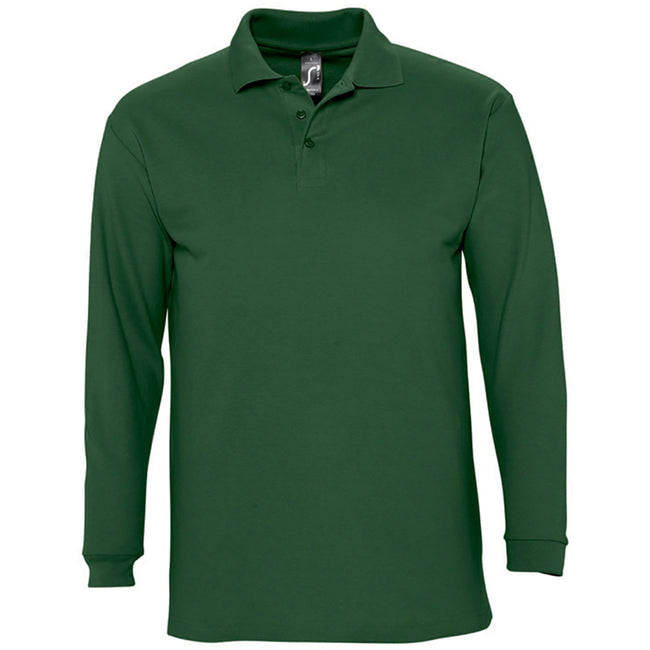 Golf Green - Front - SOLS Mens Winter II Long Sleeve Pique Cotton Polo Shirt