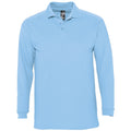 Sky - Front - SOLS Mens Winter II Long Sleeve Pique Cotton Polo Shirt