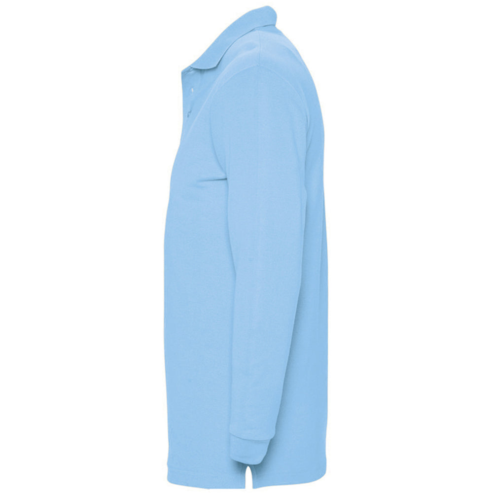 Sky - Side - SOLS Mens Winter II Long Sleeve Pique Cotton Polo Shirt