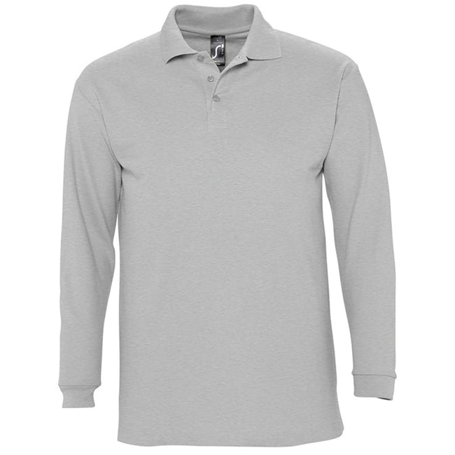 Grey Marl - Front - SOLS Mens Winter II Long Sleeve Pique Cotton Polo Shirt
