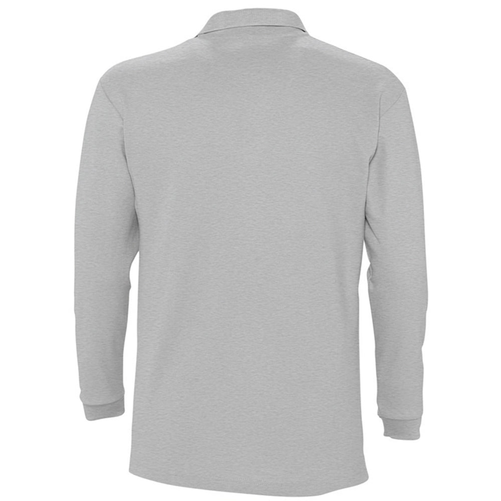 Grey Marl - Side - SOLS Mens Winter II Long Sleeve Pique Cotton Polo Shirt