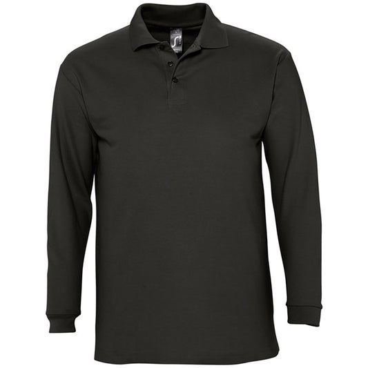 Black - Front - SOLS Mens Winter II Long Sleeve Pique Cotton Polo Shirt
