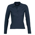Denim - Front - SOLS Womens-Ladies Podium Long Sleeve Pique Cotton Polo Shirt