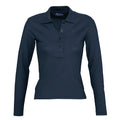 Denim - Front - SOLS Womens-Ladies Podium Cotton Pique Long-Sleeved Polo Shirt