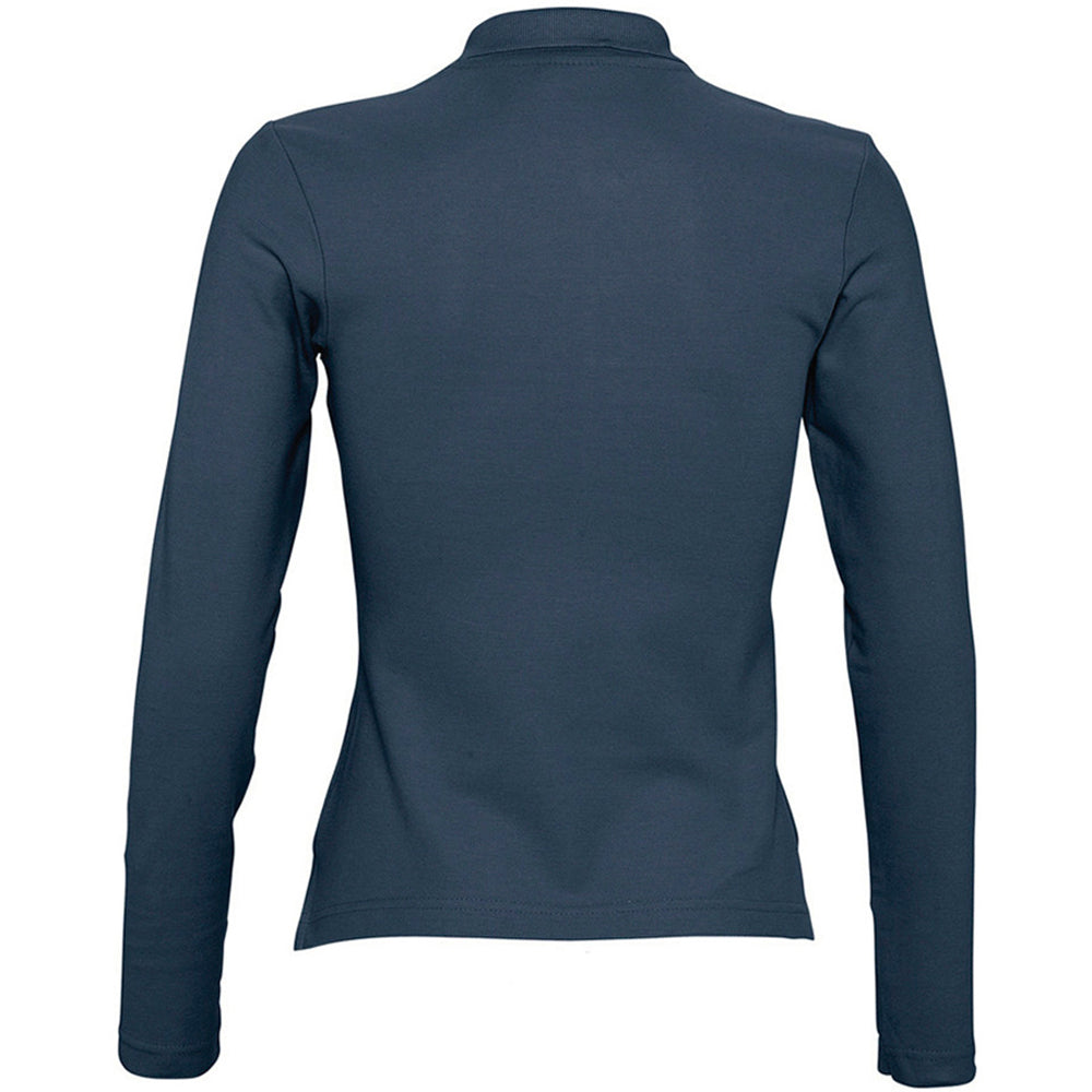 Denim - Back - SOLS Womens-Ladies Podium Cotton Pique Long-Sleeved Polo Shirt
