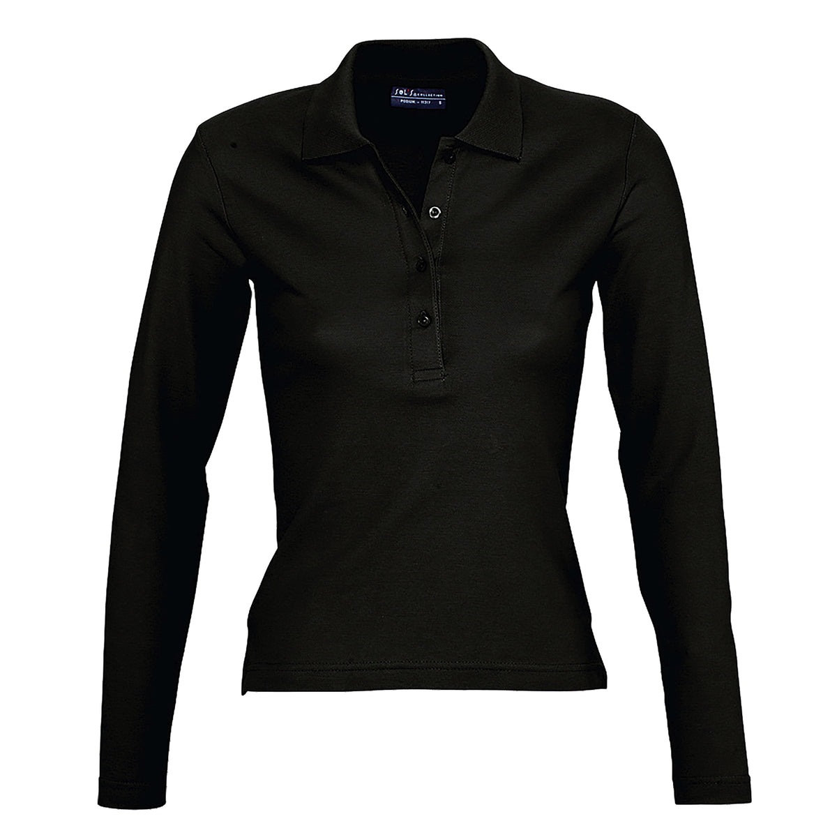 Black - Front - SOLS Womens-Ladies Podium Cotton Pique Long-Sleeved Polo Shirt
