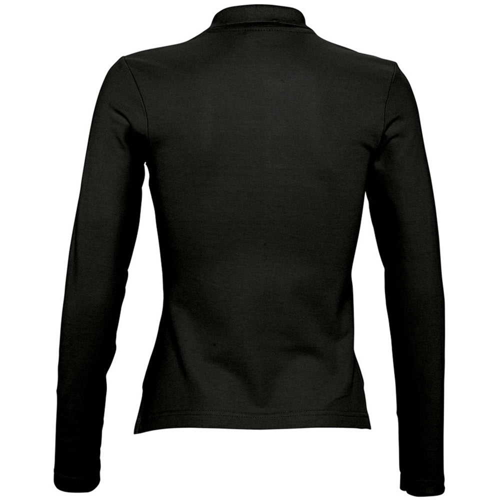 Black - Back - SOLS Womens-Ladies Podium Cotton Pique Long-Sleeved Polo Shirt