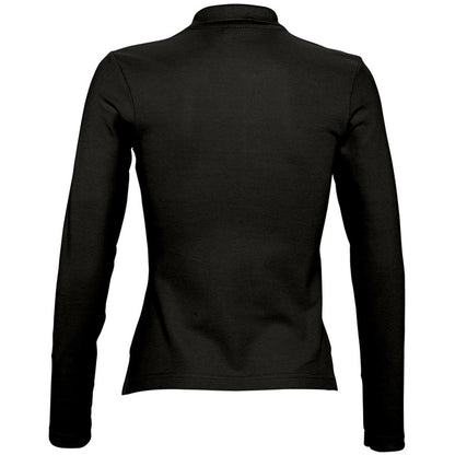 Black - Back - SOLS Womens-Ladies Podium Cotton Pique Long-Sleeved Polo Shirt