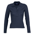 Navy - Front - SOLS Womens-Ladies Podium Cotton Pique Long-Sleeved Polo Shirt