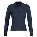 Navy - Front - SOLS Womens-Ladies Podium Long Sleeve Pique Cotton Polo Shirt