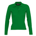 Kelly Green - Front - SOLS Womens-Ladies Podium Cotton Pique Long-Sleeved Polo Shirt
