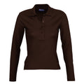 Chocolate - Front - SOLS Womens-Ladies Podium Long Sleeve Pique Cotton Polo Shirt