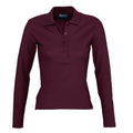 Burgundy - Front - SOLS Womens-Ladies Podium Long Sleeve Pique Cotton Polo Shirt