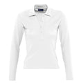 White - Front - SOLS Womens-Ladies Podium Long Sleeve Pique Cotton Polo Shirt