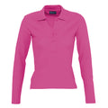Flash Pink - Front - SOLS Womens-Ladies Podium Long Sleeve Pique Cotton Polo Shirt