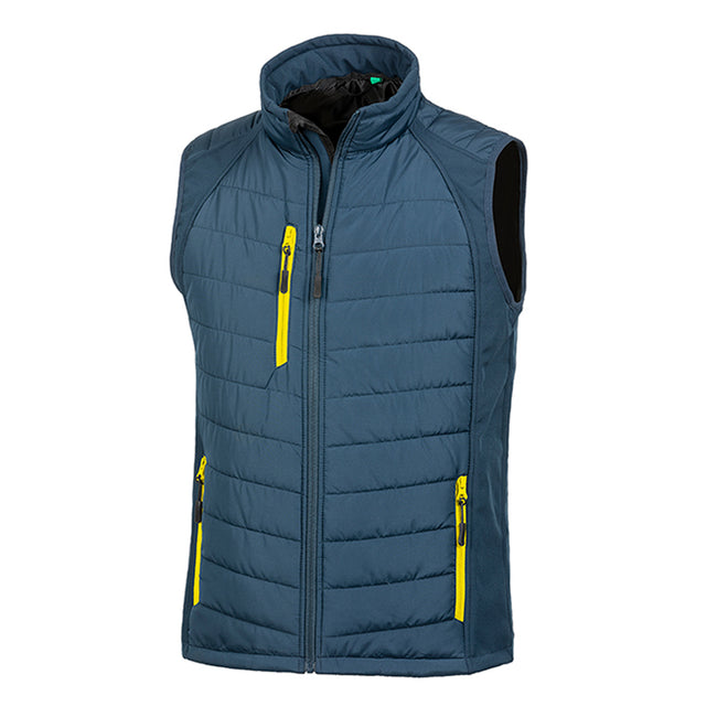 Navy-Yellow - Front - Result Mens Black Compass Padded Soft Shell Gilet