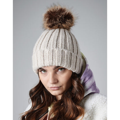 Oatmeal - Back - Beechfield Unisex Fur Pop Pom Chunky Beanie