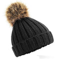 Black - Front - Beechfield Junior Fur Pom Pom Chunky Beanie