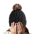 Black - Back - Beechfield Junior Fur Pom Pom Chunky Beanie