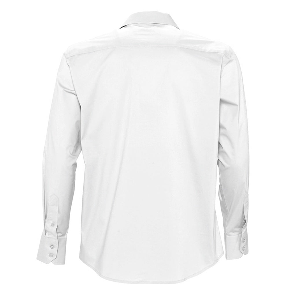White - Back - SOLS Mens Brighton Long Sleeve Fitted Work Shirt