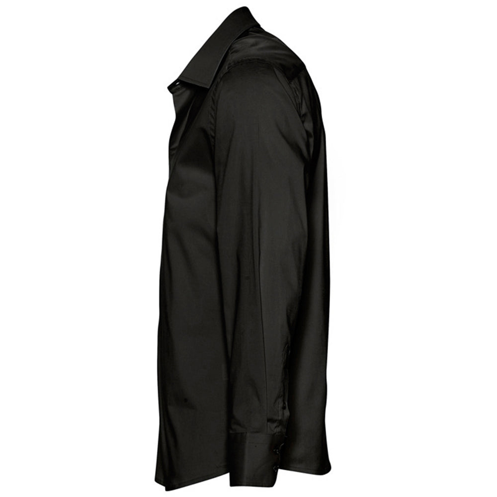 Black - Side - SOLS Mens Brighton Long Sleeve Fitted Work Shirt