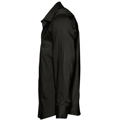 Black - Side - SOLS Mens Brighton Long Sleeve Fitted Work Shirt