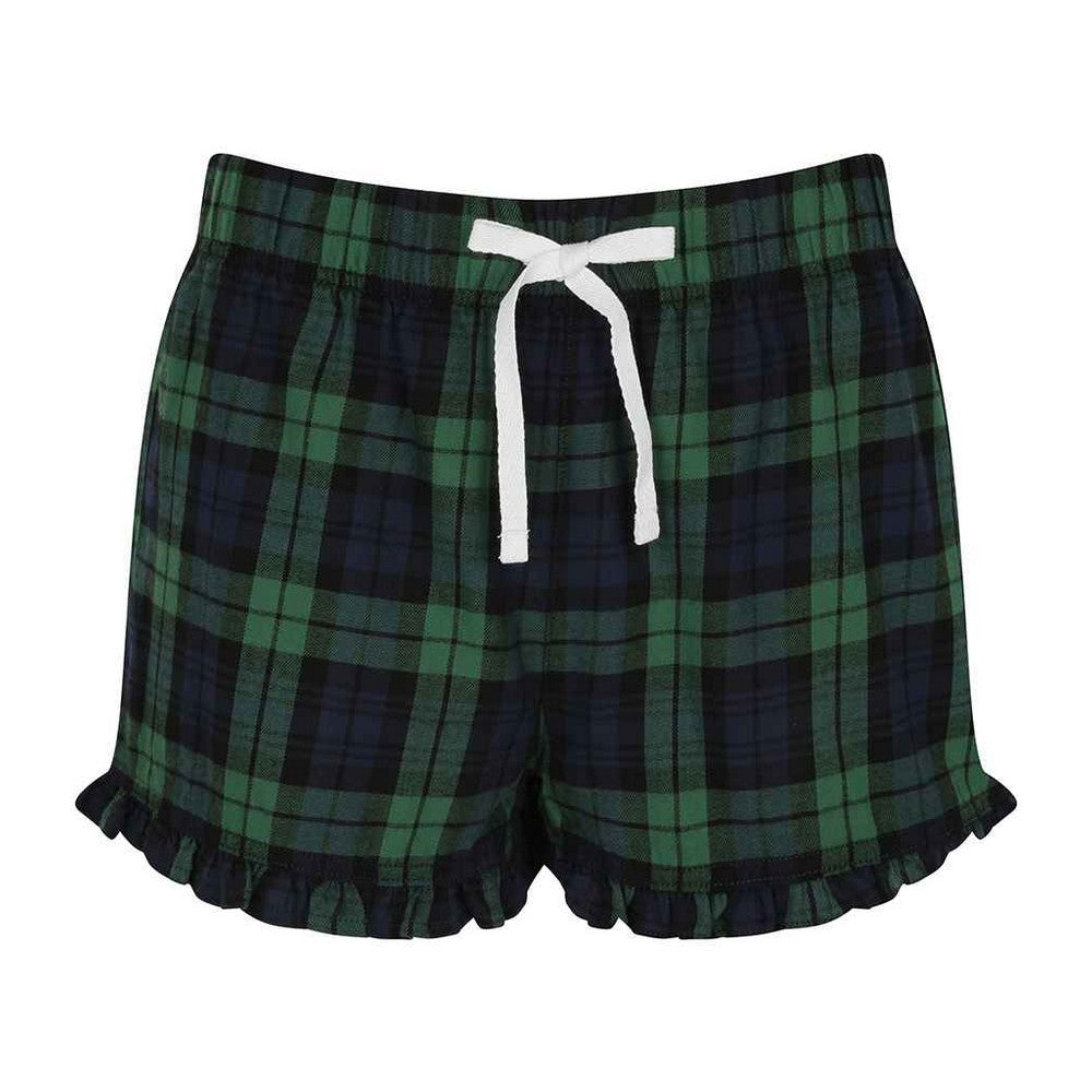 Navy-Green - Front - SF Womens-Ladies Tartan Frill Shorts