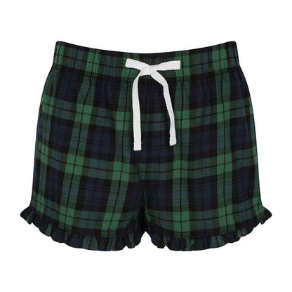 Navy-Green - Front - SF Womens-Ladies Tartan Frill Shorts