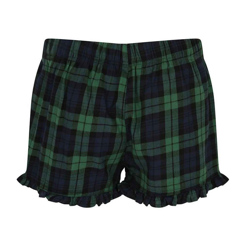 Navy-Green - Back - SF Womens-Ladies Tartan Frill Shorts