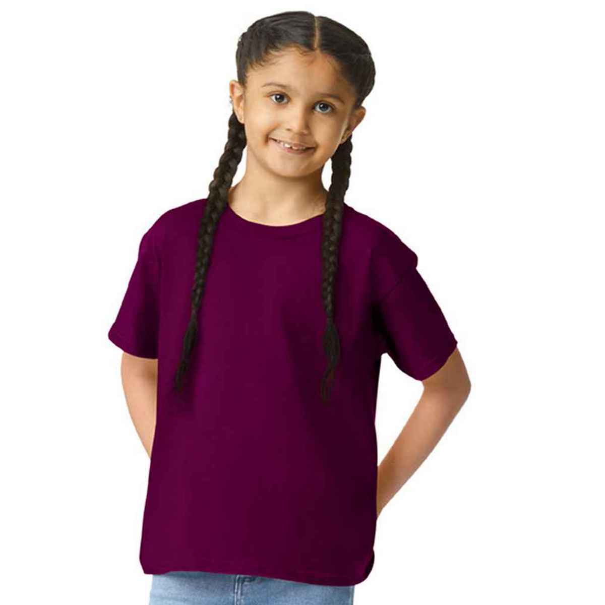 Maroon - Side - Gildan Childens-Kids SoftStyle Ringspun T-Shirt