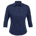 Dark Blue - Front - SOLS Womens-Ladies Effect 3-4 Sleeve Fitted Work Shirt