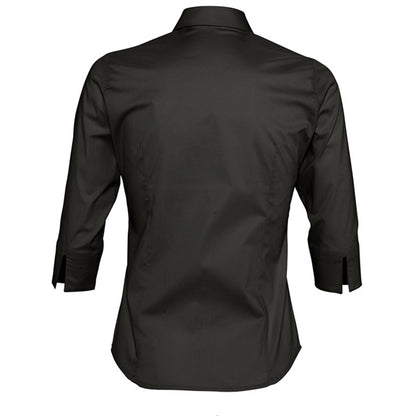 Black - Back - SOLS Womens-Ladies Effect 3-4 Sleeve Fitted Work Shirt