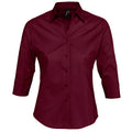 Burgundy - Front - SOLS Womens-Ladies Effect 3-4 Sleeve Fitted Work Shirt