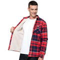 Red-Navy - Side - Kariban Mens Sherpa Lined Checked Shirt Jacket