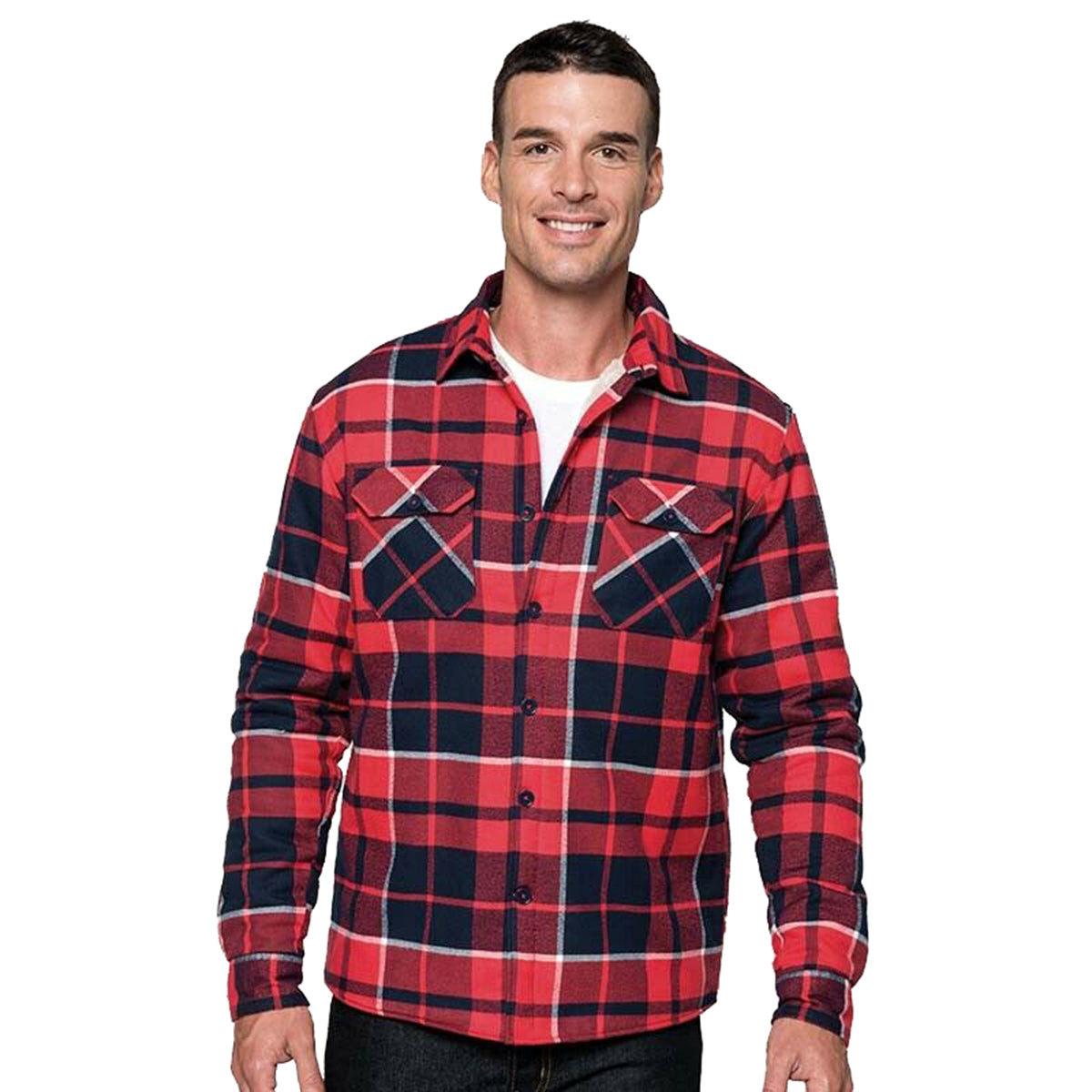 Red-Navy - Lifestyle - Kariban Mens Sherpa Lined Checked Shirt Jacket