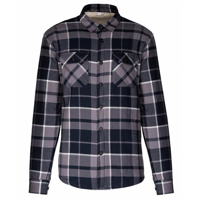 Storm Grey-Navy - Front - Kariban Mens Sherpa Lined Checked Shirt Jacket