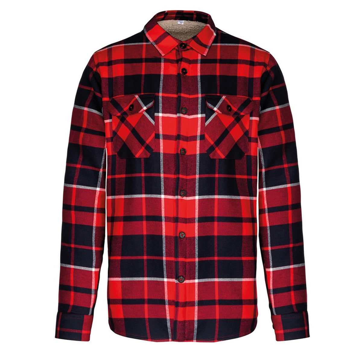 Red-Navy - Front - Kariban Mens Sherpa Lined Checked Shirt Jacket