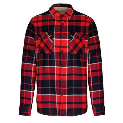 Red-Navy - Front - Kariban Mens Sherpa Lined Checked Shirt Jacket