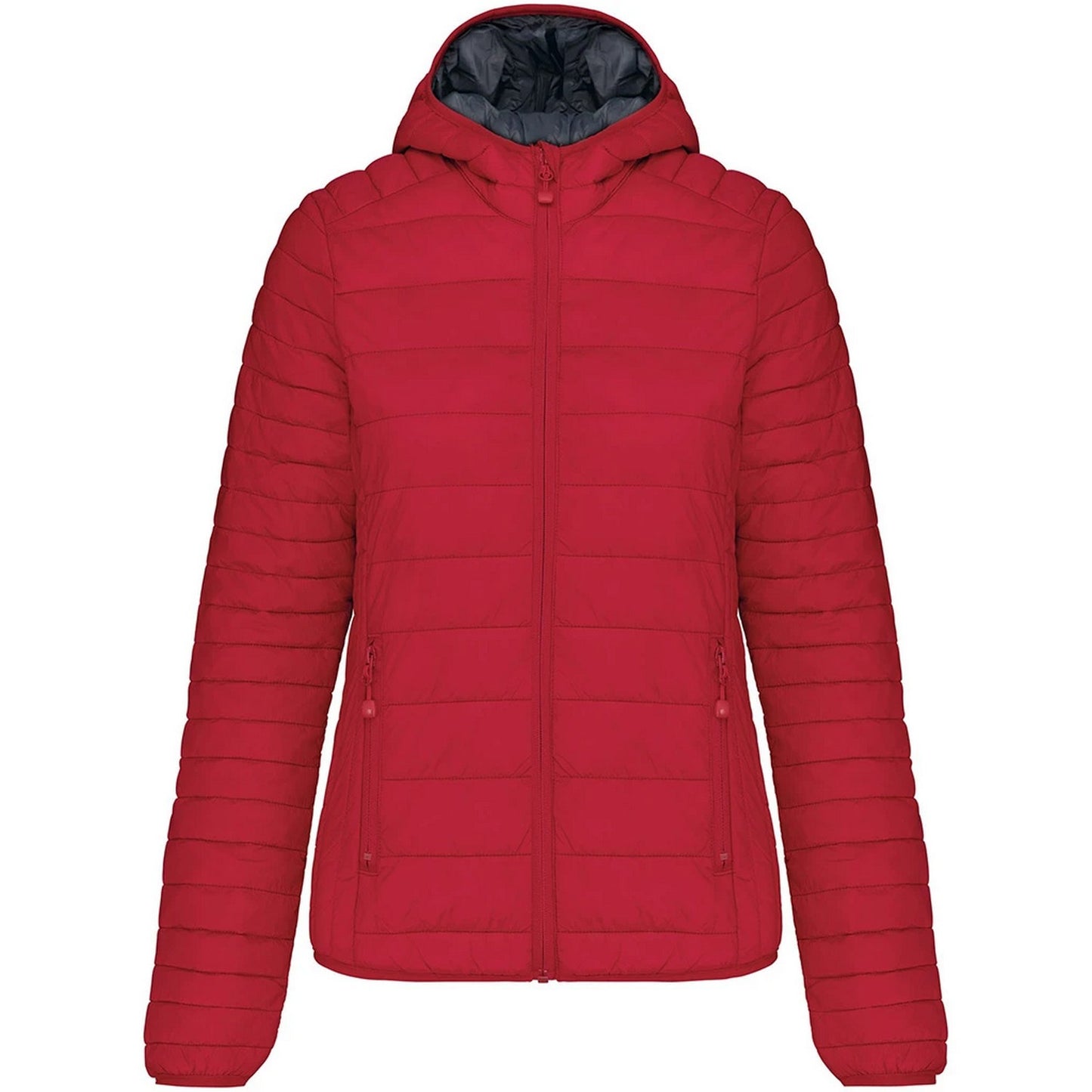 Red - Front - Kariban Womens-Ladies Lightweight Hooded Padded Jacket