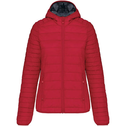 Red - Front - Kariban Womens-Ladies Lightweight Hooded Padded Jacket