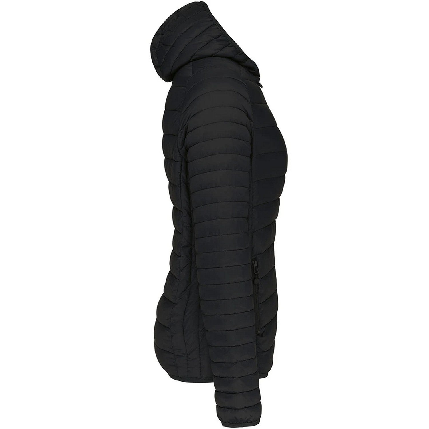 Black - Side - Kariban Womens-Ladies Lightweight Hooded Padded Jacket