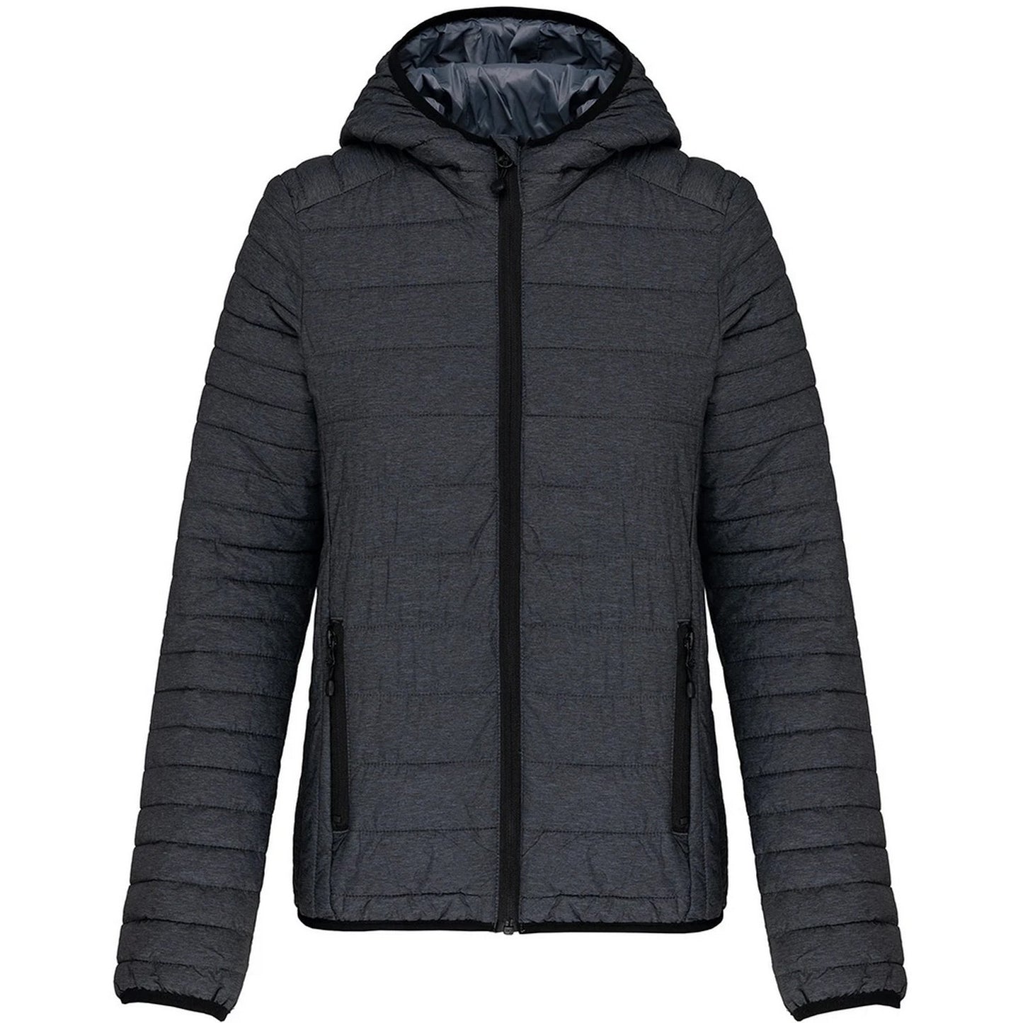 Marl Dark Grey - Front - Kariban Womens-Ladies Lightweight Hooded Padded Jacket