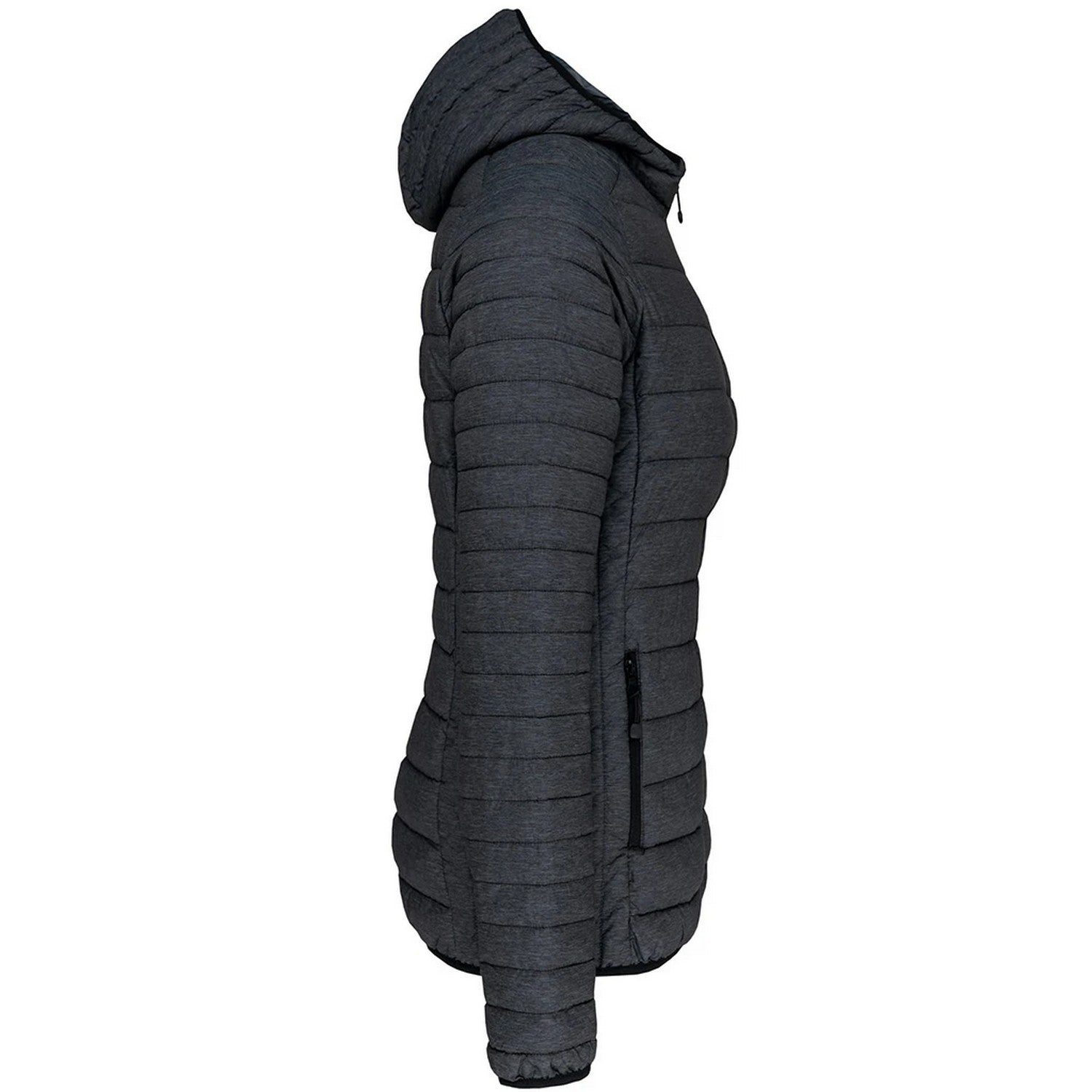 Marl Dark Grey - Side - Kariban Womens-Ladies Lightweight Hooded Padded Jacket