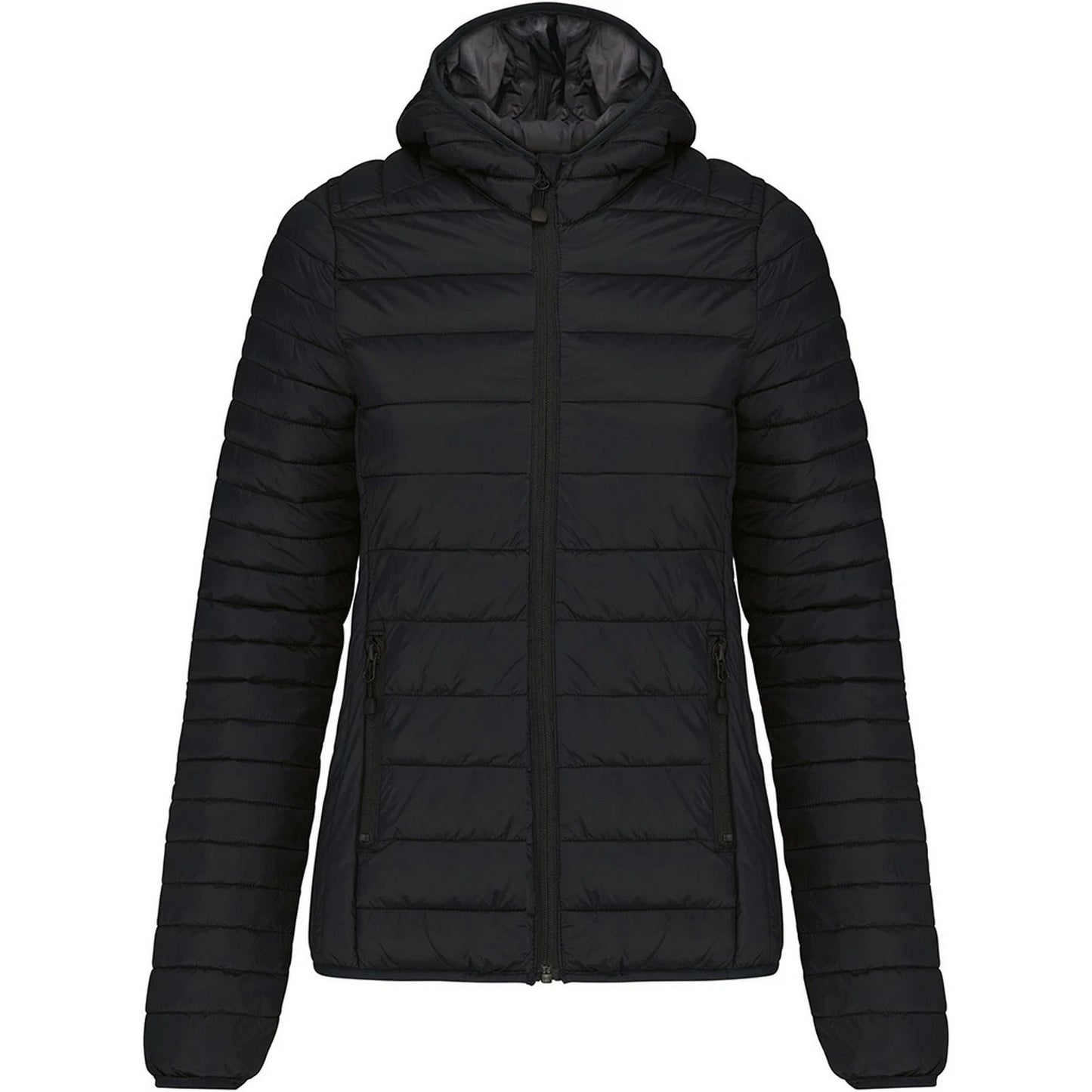 Black - Front - Kariban Womens-Ladies Lightweight Hooded Padded Jacket