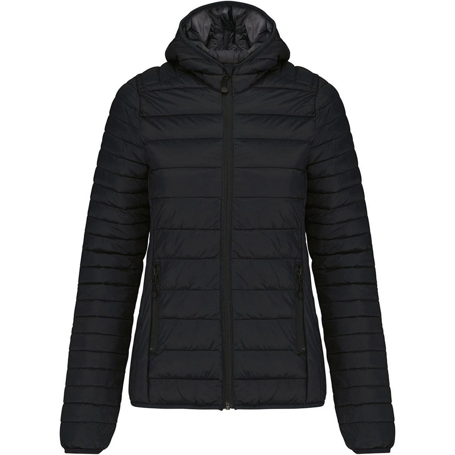 Black - Front - Kariban Womens-Ladies Lightweight Hooded Padded Jacket
