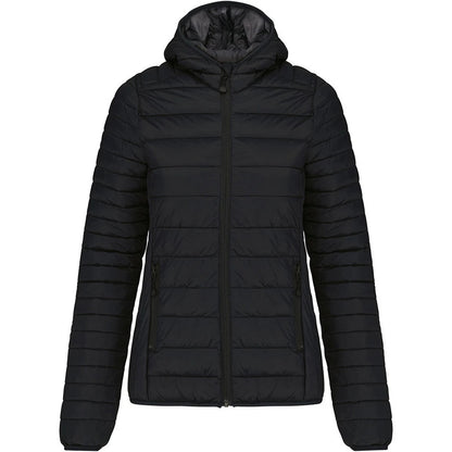 Black - Front - Kariban Womens-Ladies Lightweight Hooded Padded Jacket